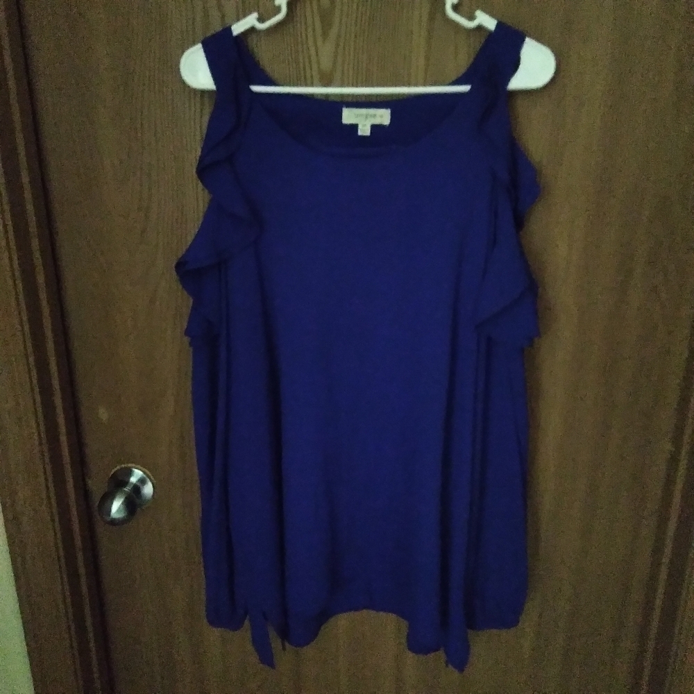 Umgee blue open shoulder long sleeve top